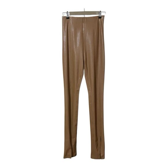Amanda Uprichard Womens Size Small Camel Faux Leather Pants Front Hem Split - Picture 1 of 4